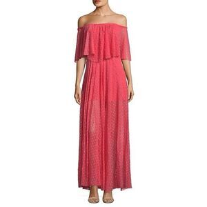 Likely Pink Off Shoulder Floral Embroidered Sheer Skirt Maxi Dress Size 2 New